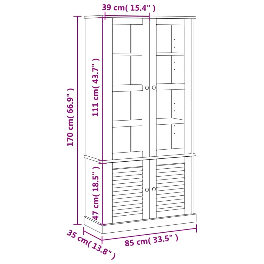 Vitrine en verre VIGO gris 85x35x170 cm bois massif de pin - 9
