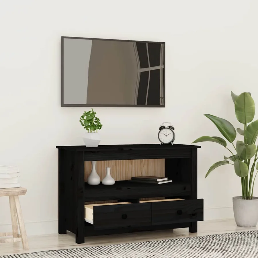 Meuble TV Noir 79x35x52 cm Bois de pin massif - 3