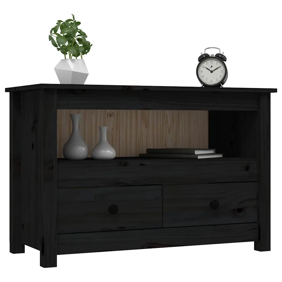 Meuble TV Noir 79x35x52 cm Bois de pin massif - 4
