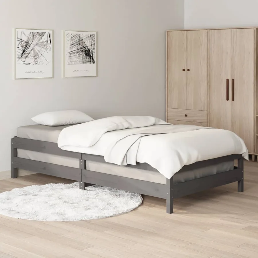 Lit empilable sans matelas gris 75x190 cm bois de pin massif - 4