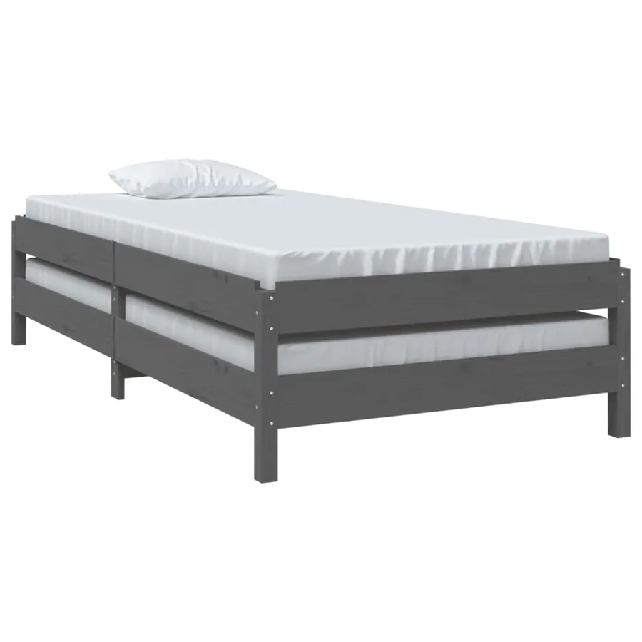 Lit empilable sans matelas gris 75x190 cm bois de pin massif - 5