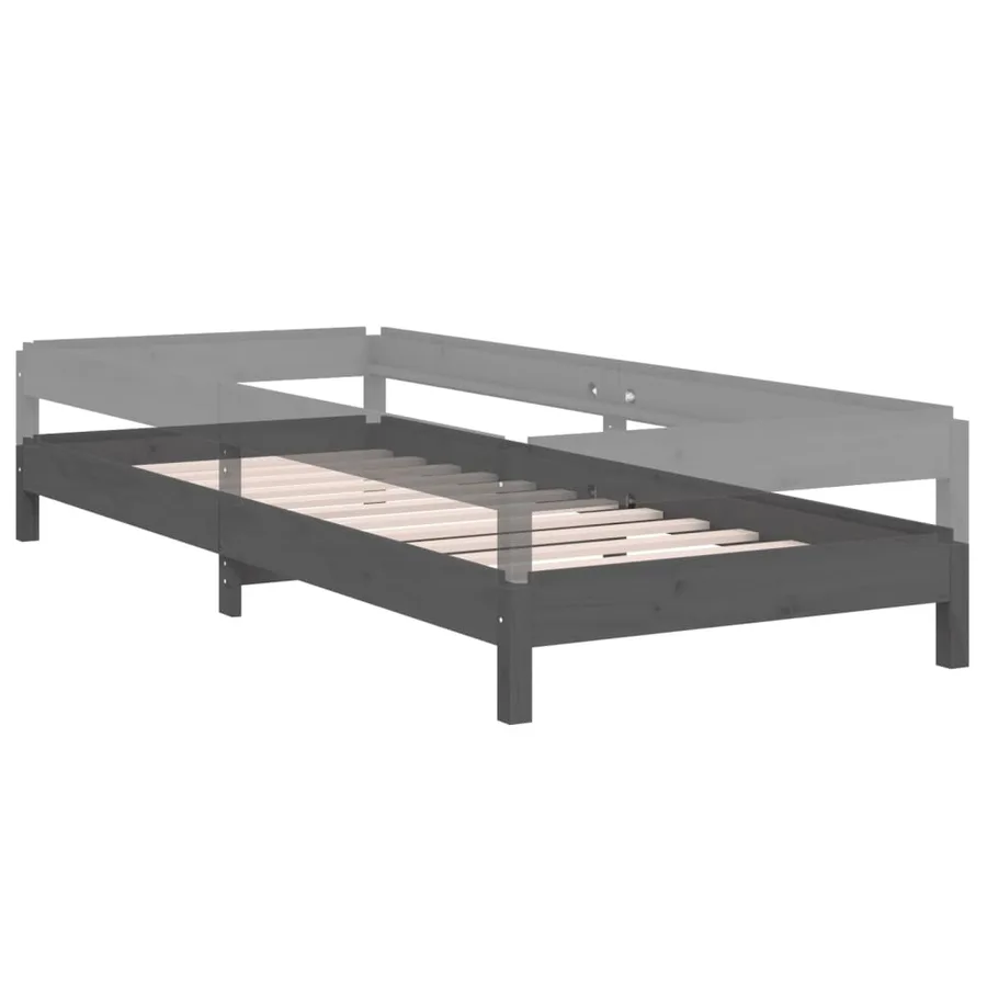 Lit empilable sans matelas gris 75x190 cm bois de pin massif - 6