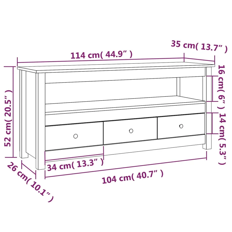 Meuble TV Blanc 114x35x52 cm Bois de pin massif - 10