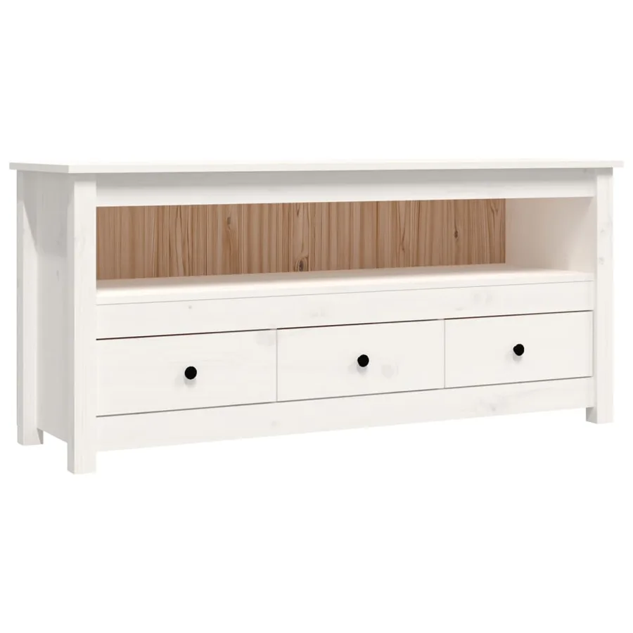 Meuble TV Blanc 114x35x52 cm Bois de pin massif - 2