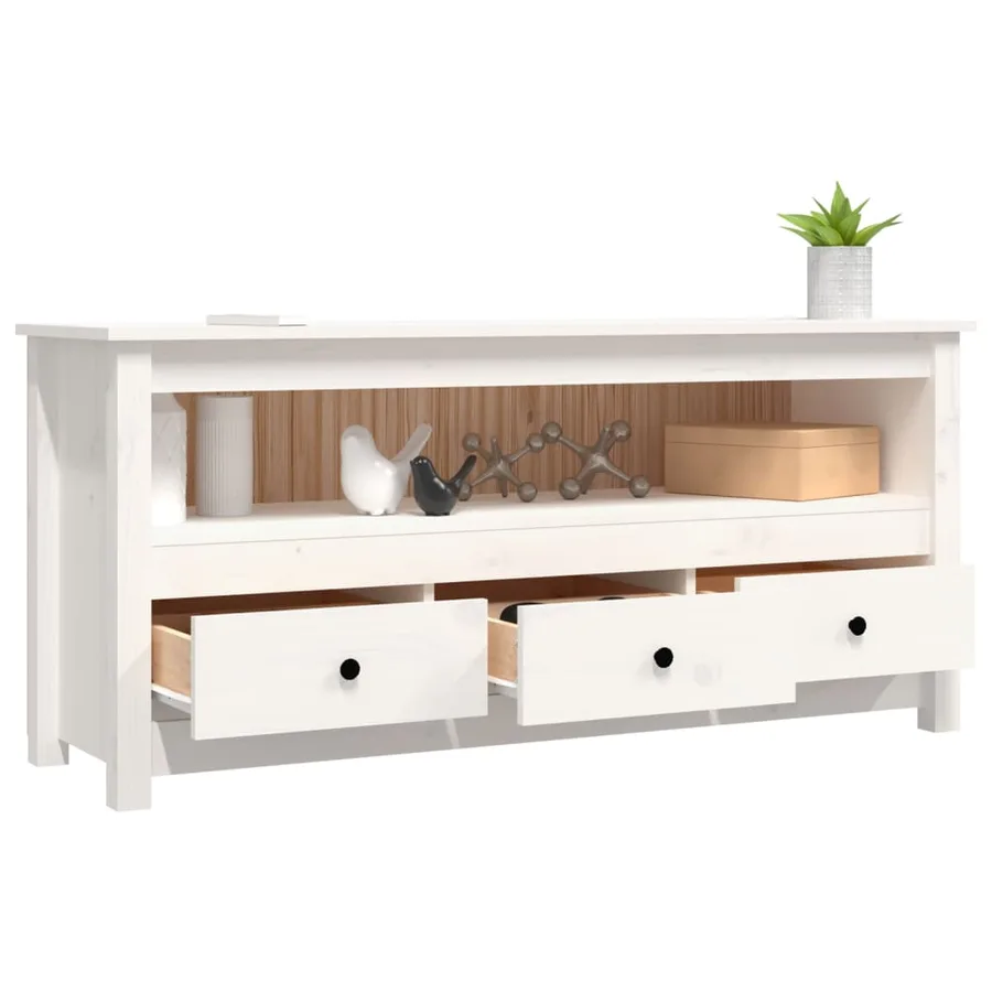 Meuble TV Blanc 114x35x52 cm Bois de pin massif - 5