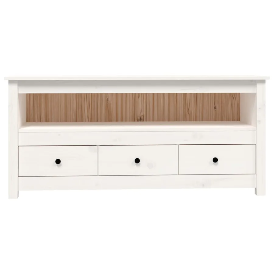 Meuble TV Blanc 114x35x52 cm Bois de pin massif - 6