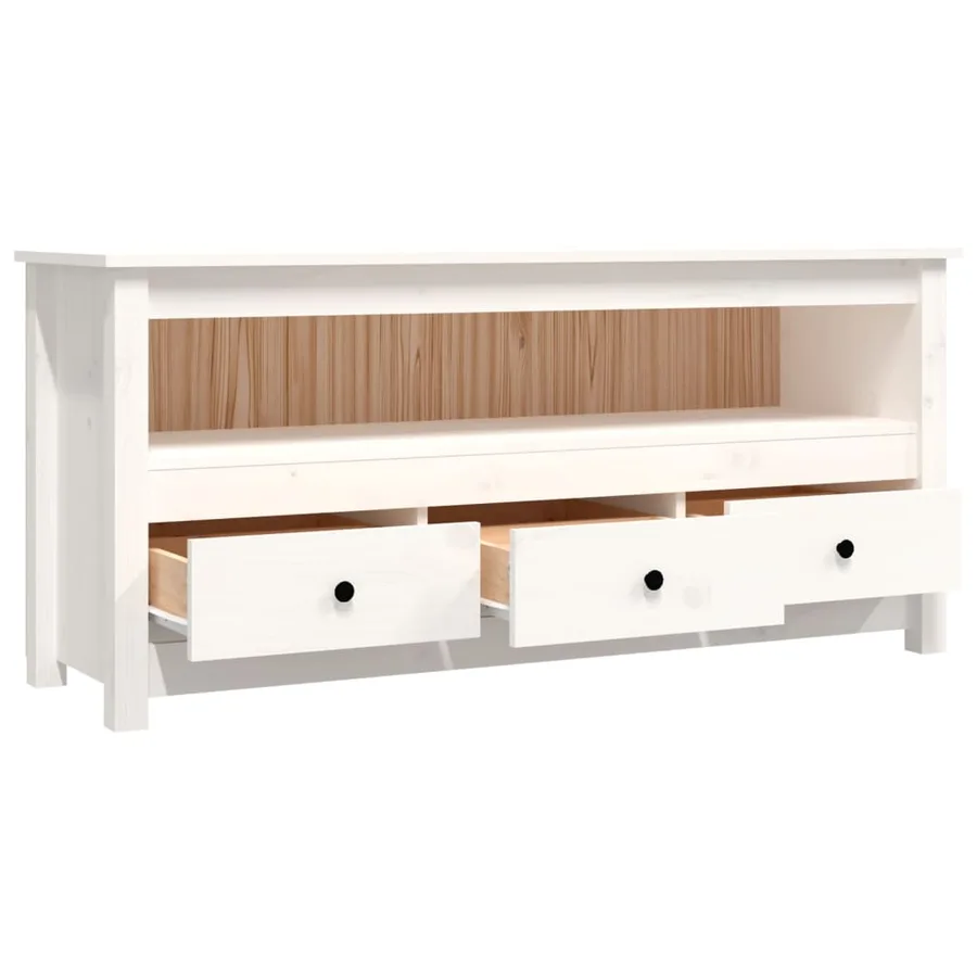 Meuble TV Blanc 114x35x52 cm Bois de pin massif - 7