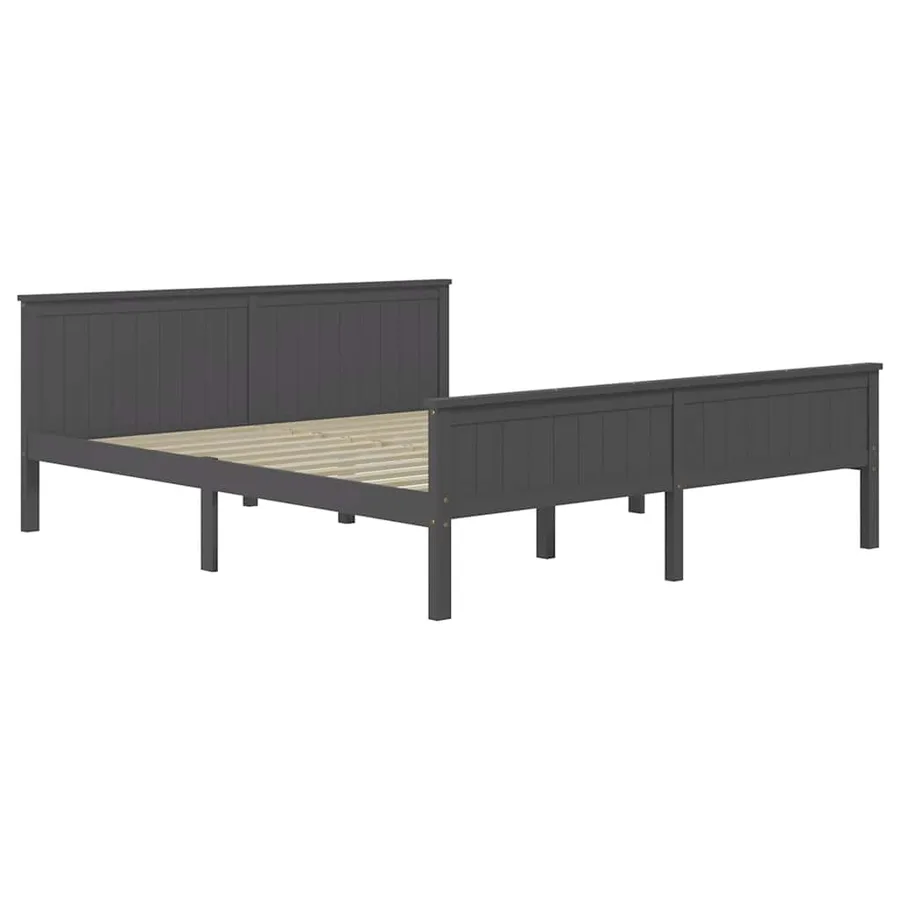 Cadre de lit sans matelas bois massif de pin gris 200x200 cm - 3