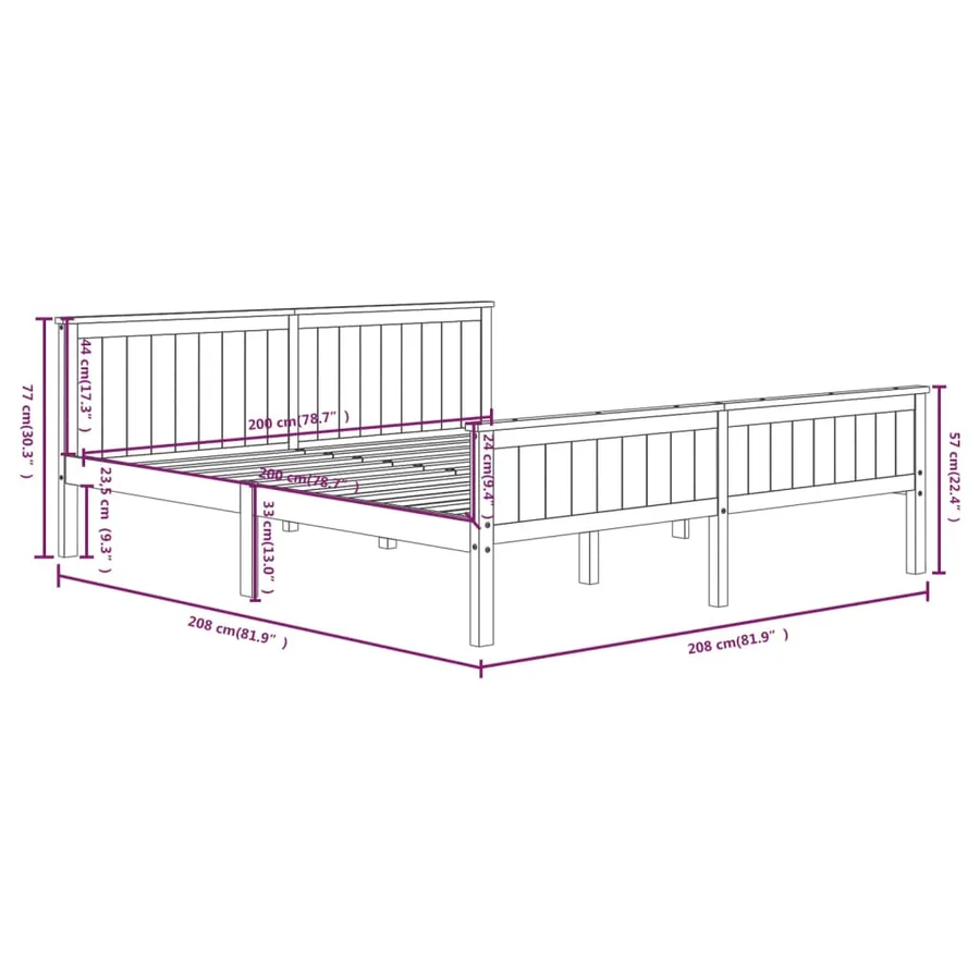 Cadre de lit sans matelas bois massif de pin gris 200x200 cm - 7