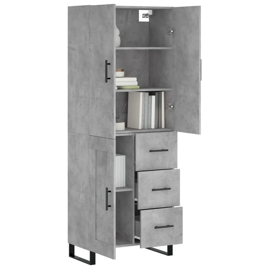 Buffet haut Gris béton 69,5x34x180 cm Bois d'ingénierie - 3