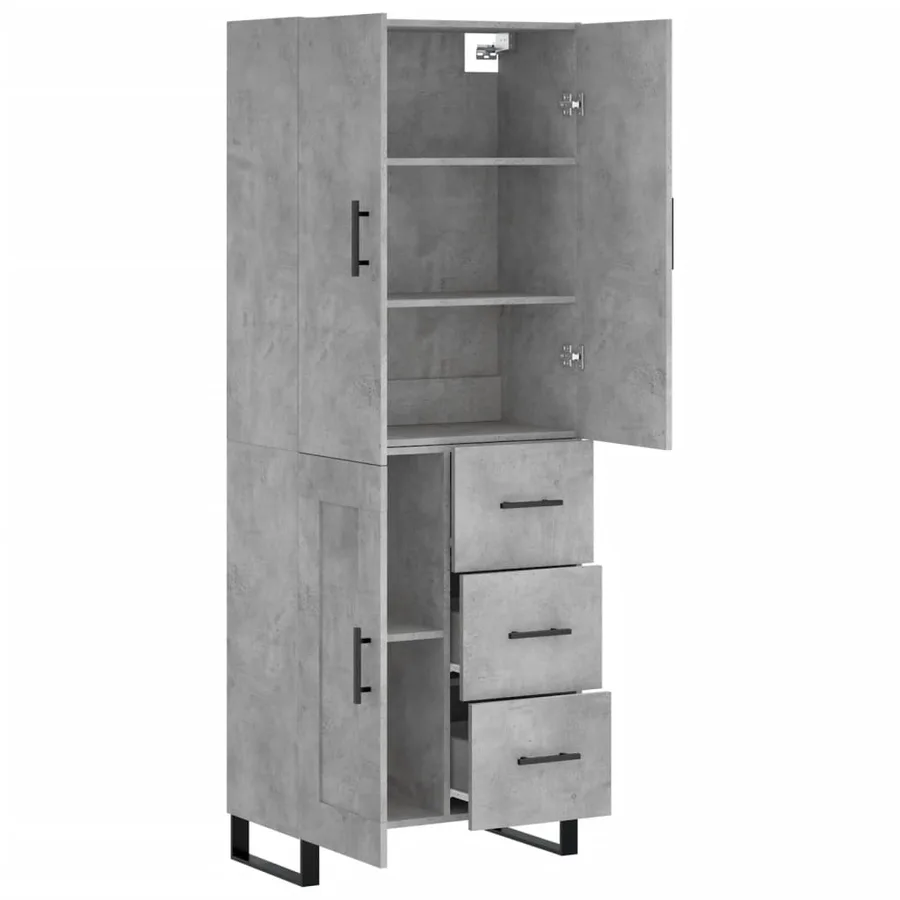 Buffet haut Gris béton 69,5x34x180 cm Bois d'ingénierie - 4