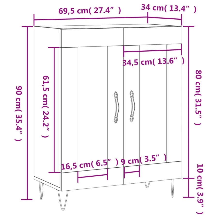 Buffet blanc 69,5x34x90 cm bois d'ingénierie - 12