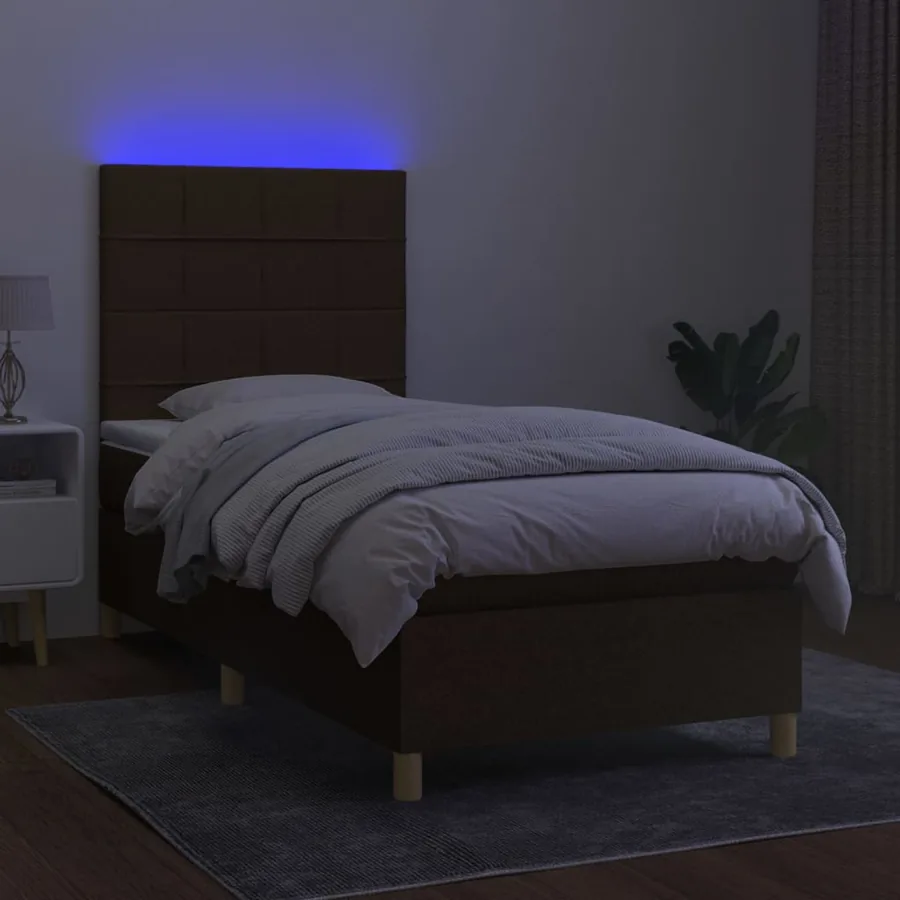 Sommier à lattes de lit et matelas et LED Marron foncé 90x200cm - 4