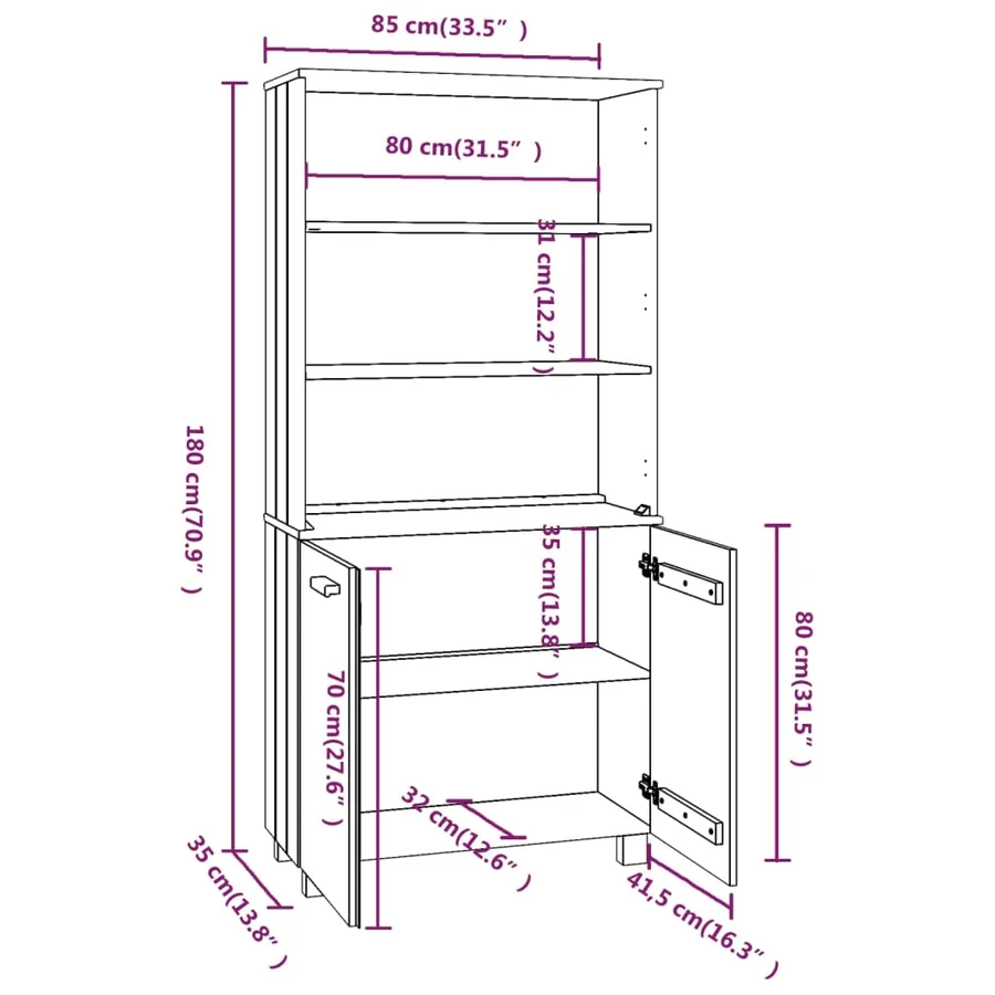 Buffet HAMAR Bois massif de pin Gris clair - 8