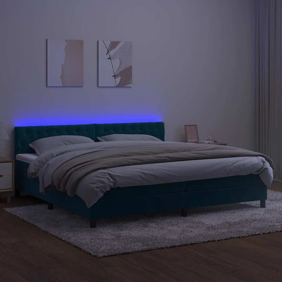 Sommier à lattes de lit avec matelas LED Bleu foncé 200x200 cm - 4