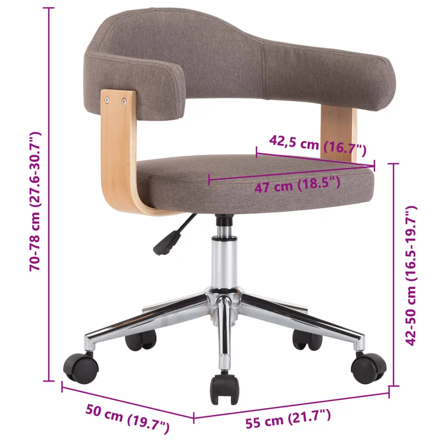 Chaises pivotantes à manger lot de 4 taupe bois courbé et tissu - 9
