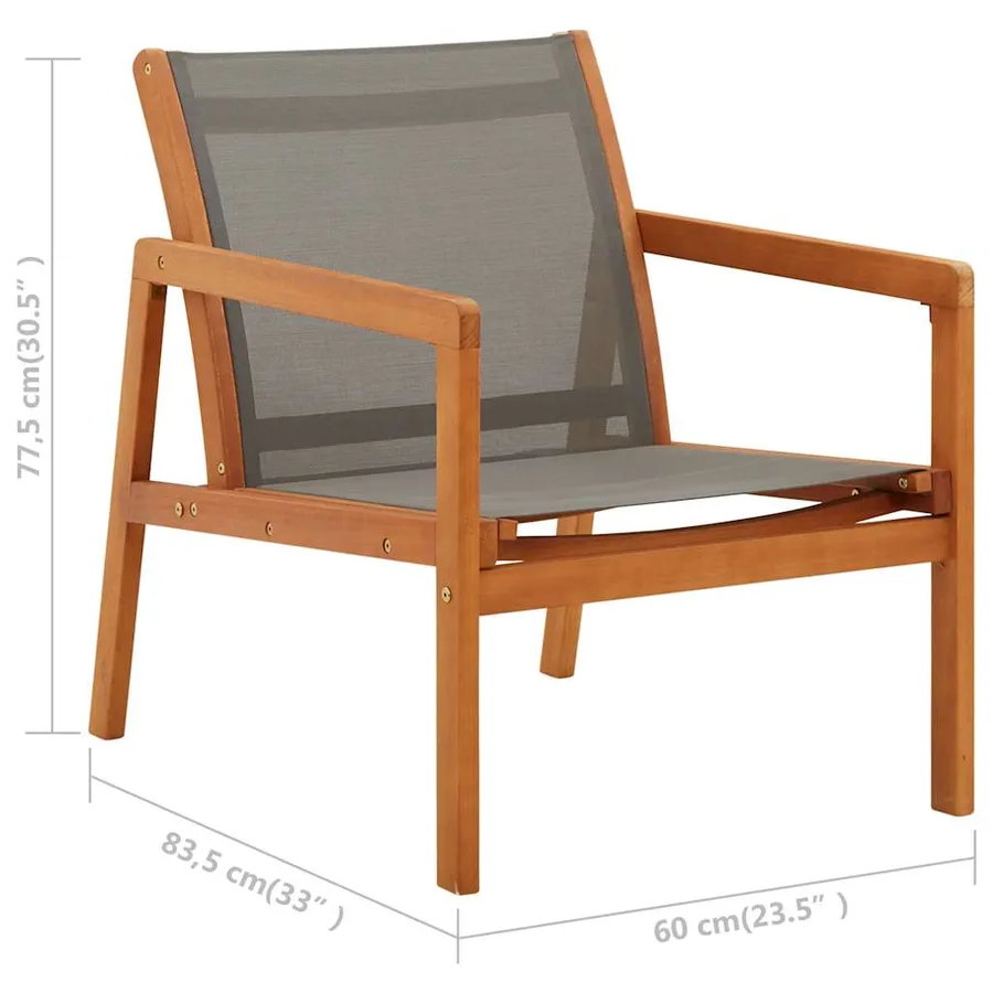 Chaise de jardin et repose-pied Gris Eucalyptus et textilène - 10