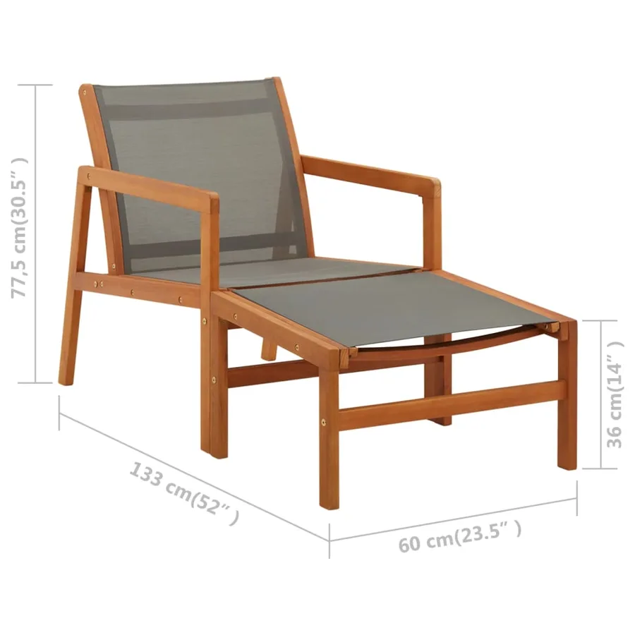 Chaise de jardin et repose-pied Gris Eucalyptus et textilène - 12
