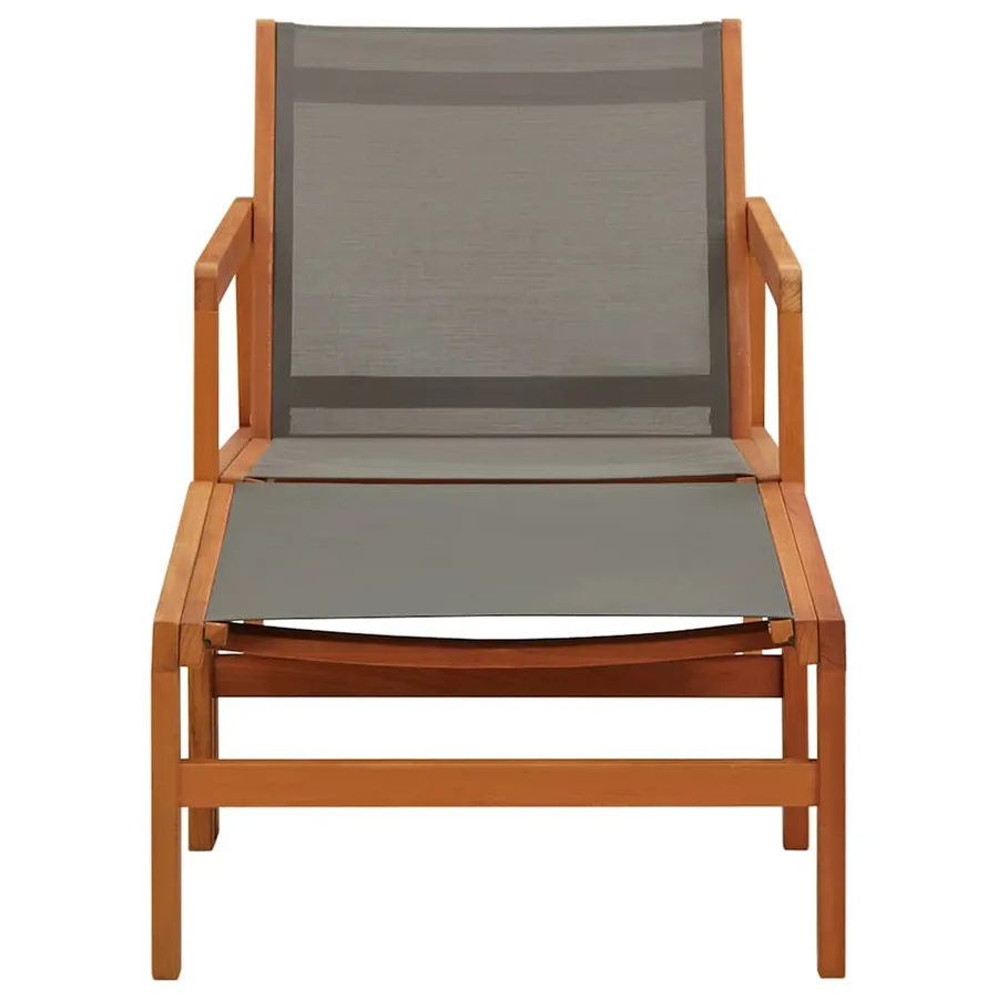 Chaise de jardin et repose-pied Gris Eucalyptus et textilène - 2