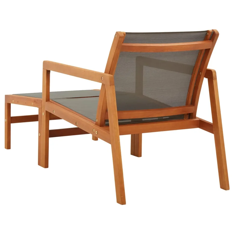 Chaise de jardin et repose-pied Gris Eucalyptus et textilène - 4