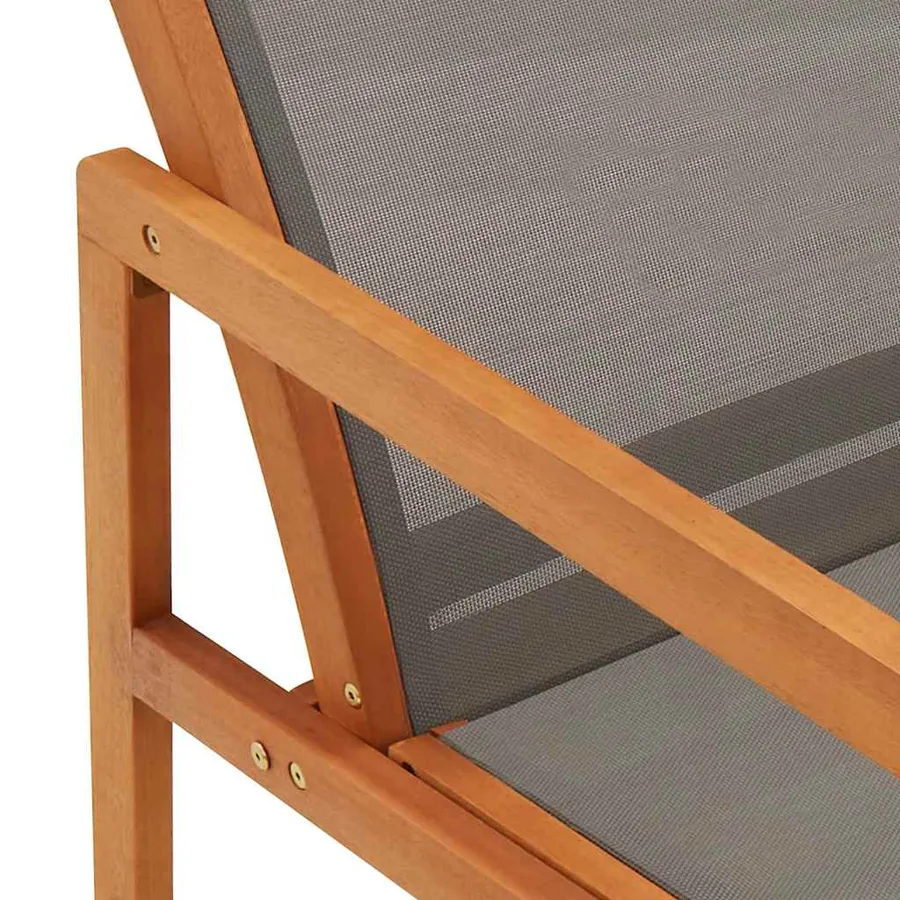 Chaise de jardin et repose-pied Gris Eucalyptus et textilène - 8