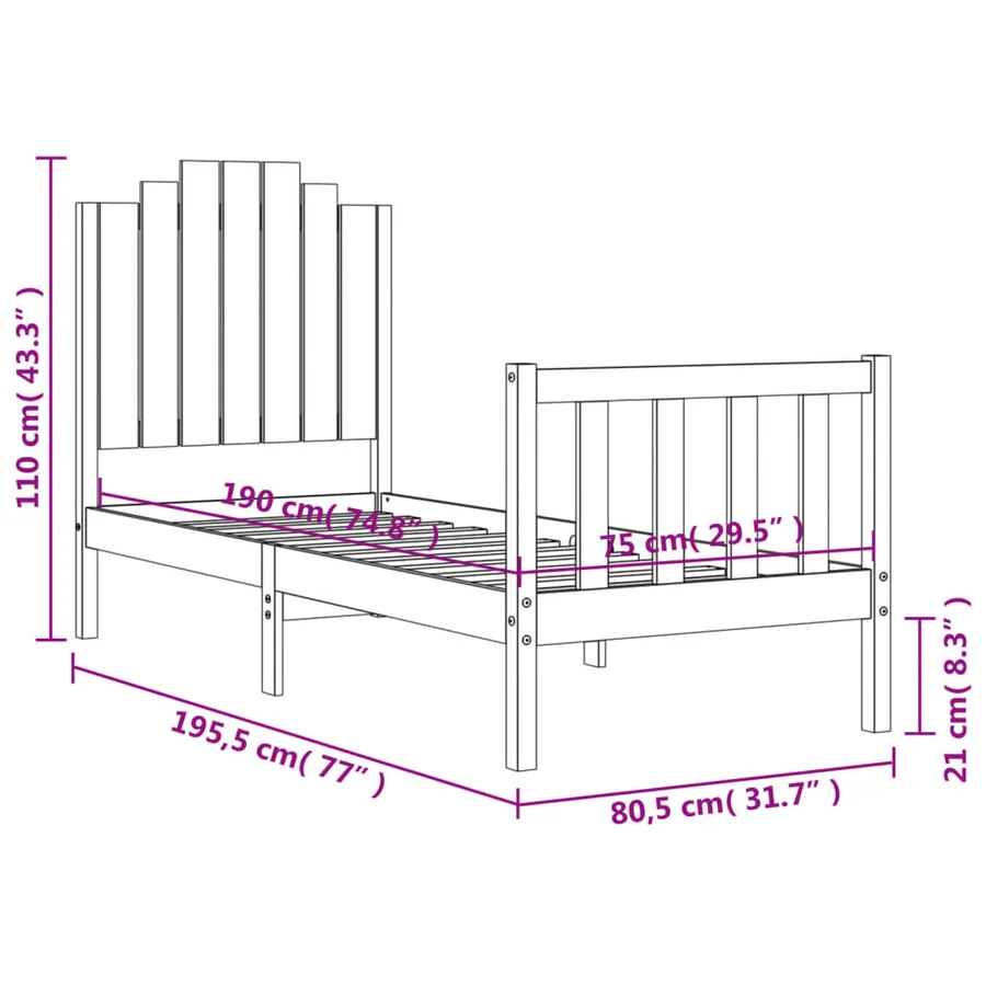 Cadre de lit sans matelas noir bois de pin massif - 12