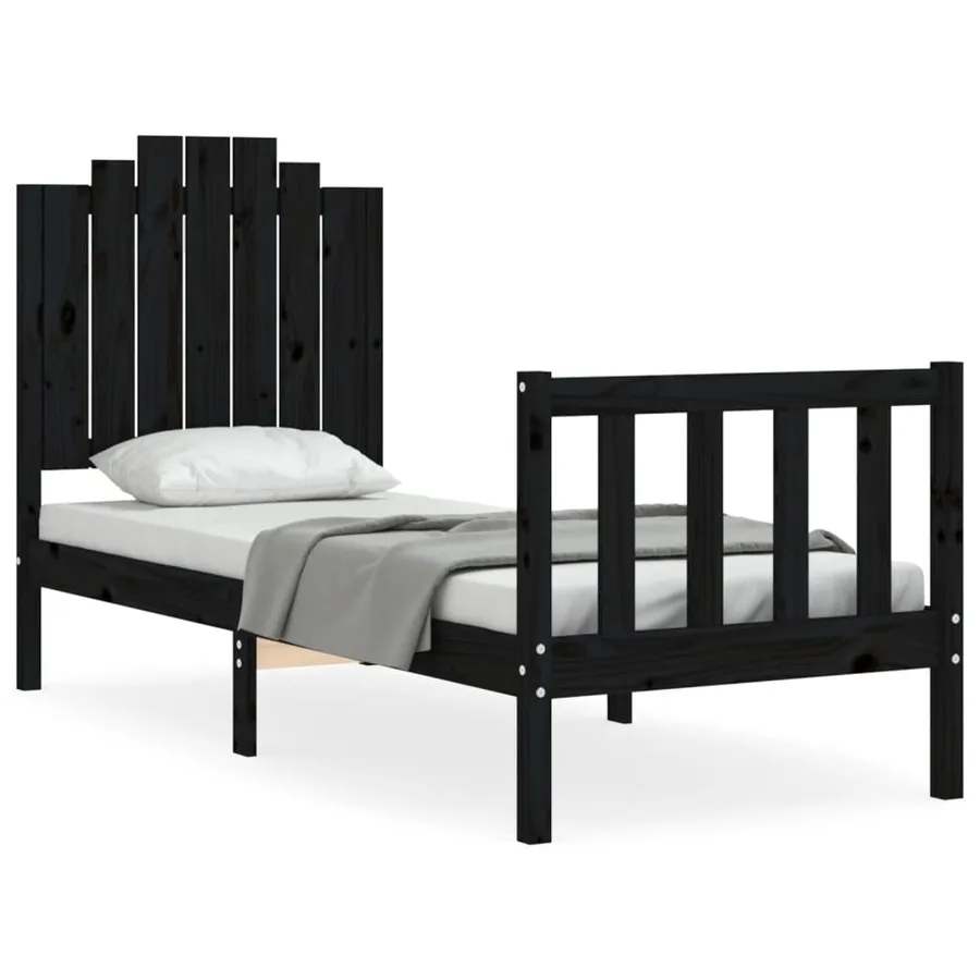 Cadre de lit sans matelas noir bois de pin massif - 2