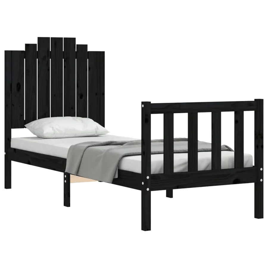 Cadre de lit sans matelas noir bois de pin massif - 4