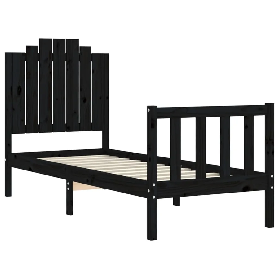 Cadre de lit sans matelas noir bois de pin massif - 5