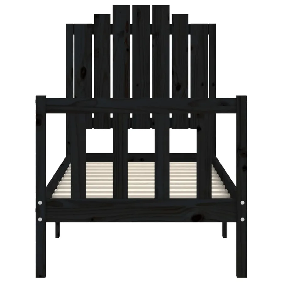 Cadre de lit sans matelas noir bois de pin massif - 6