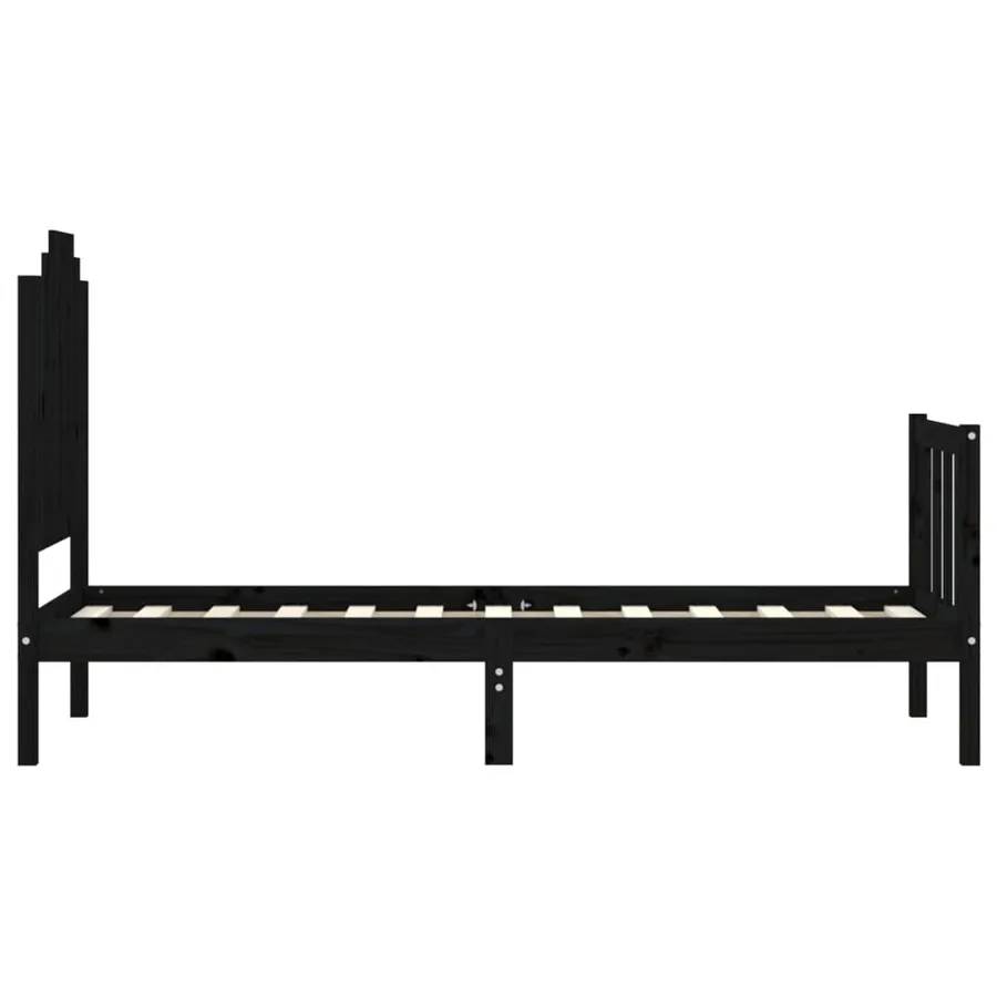 Cadre de lit sans matelas noir bois de pin massif - 7