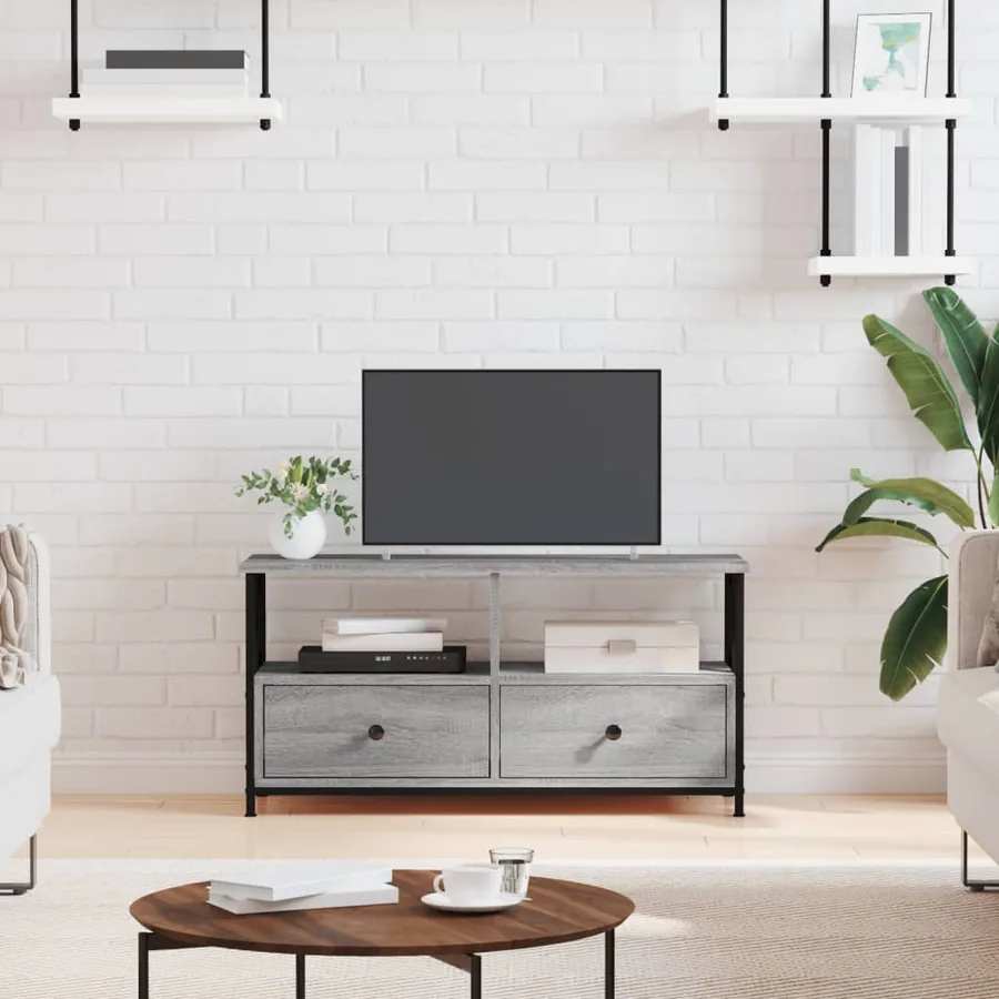 Meuble TV sonoma gris 90x33x45 cm bois d'ingénierie et fer