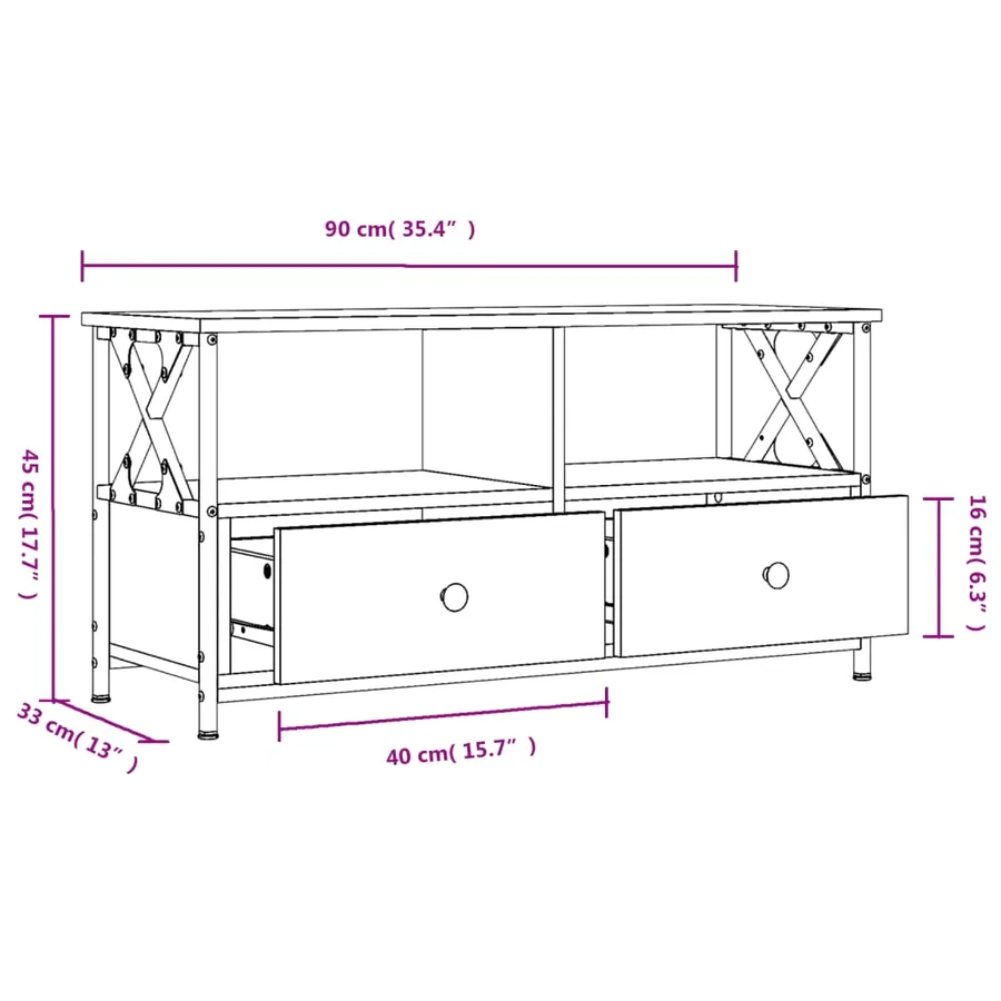 Meuble TV sonoma gris 90x33x45 cm bois d'ingénierie et fer - 11