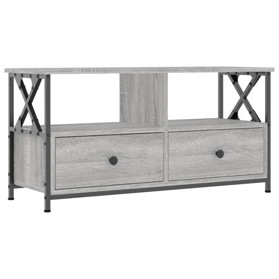 Meuble TV sonoma gris 90x33x45 cm bois d'ingénierie et fer - 2