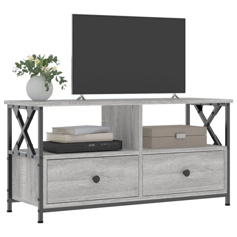 Meuble TV sonoma gris 90x33x45 cm bois d'ingénierie et fer - 7