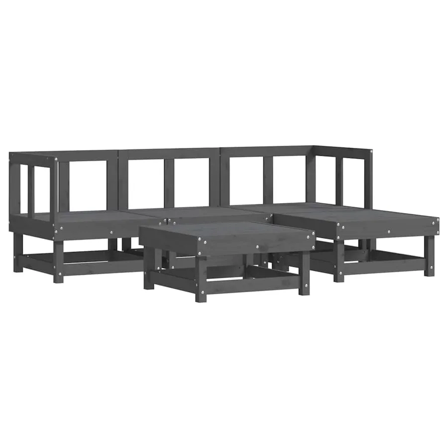 Salon de jardin 5 pcs avec coussins gris bois massif - 3