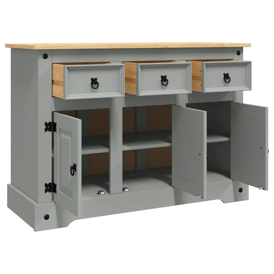 Buffet Corona gris 112x43x78 cm bois massif pin mexicain - 4