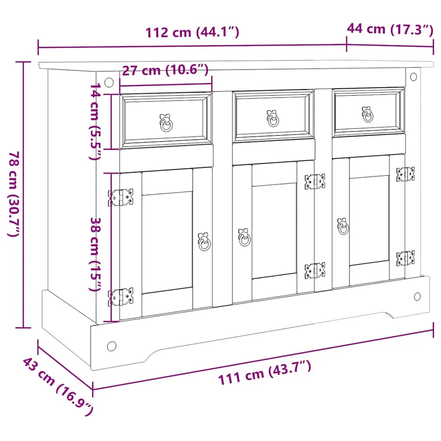 Buffet Corona gris 112x43x78 cm bois massif pin mexicain - 9