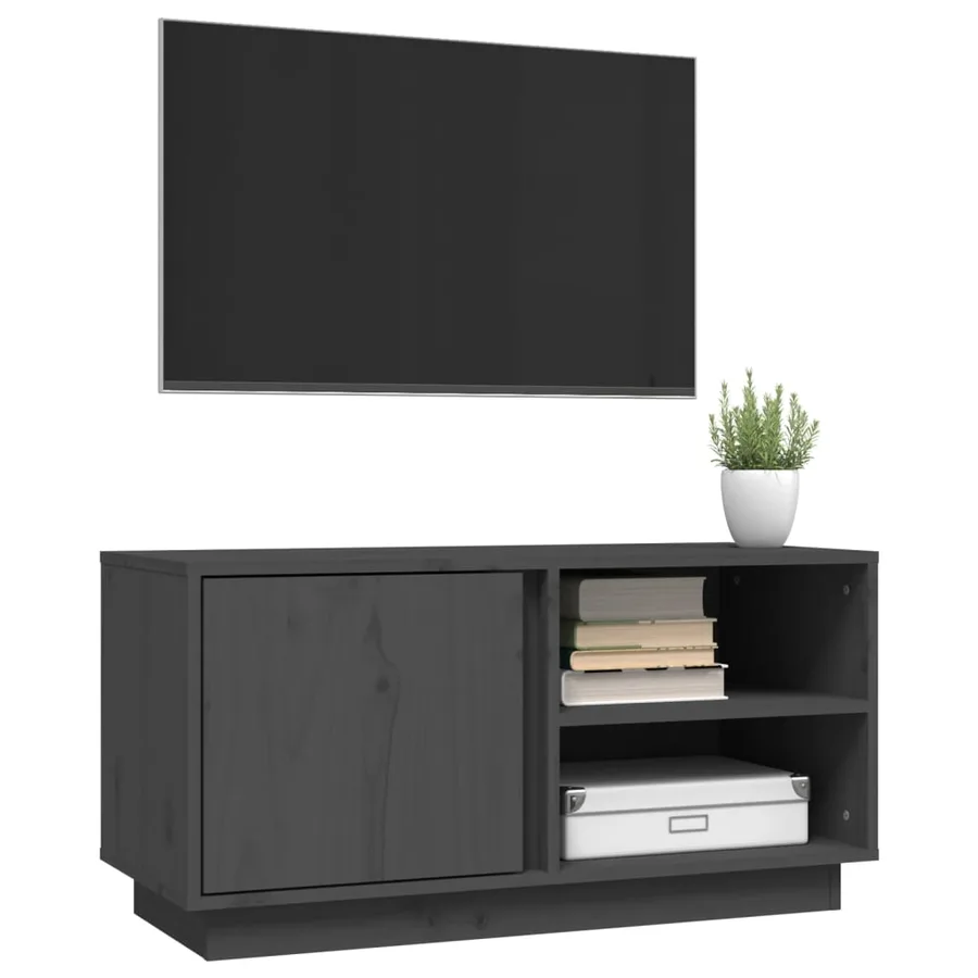 Meuble TV Gris 80x35x40,5 cm Bois de pin massif - 4