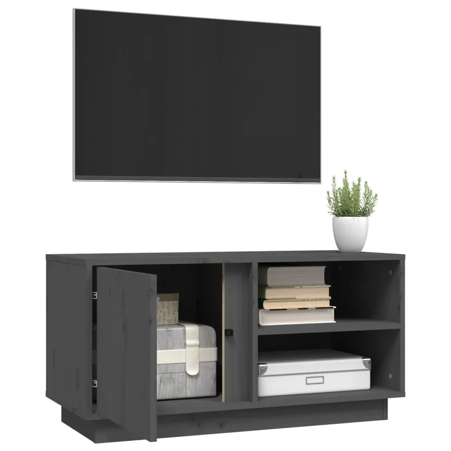 Meuble TV Gris 80x35x40,5 cm Bois de pin massif - 5