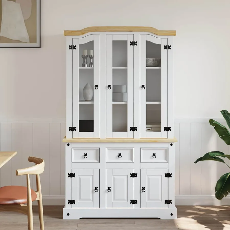 Buffet haut Corona blanc 112x43x196 cm bois massif pin mexicain - 3