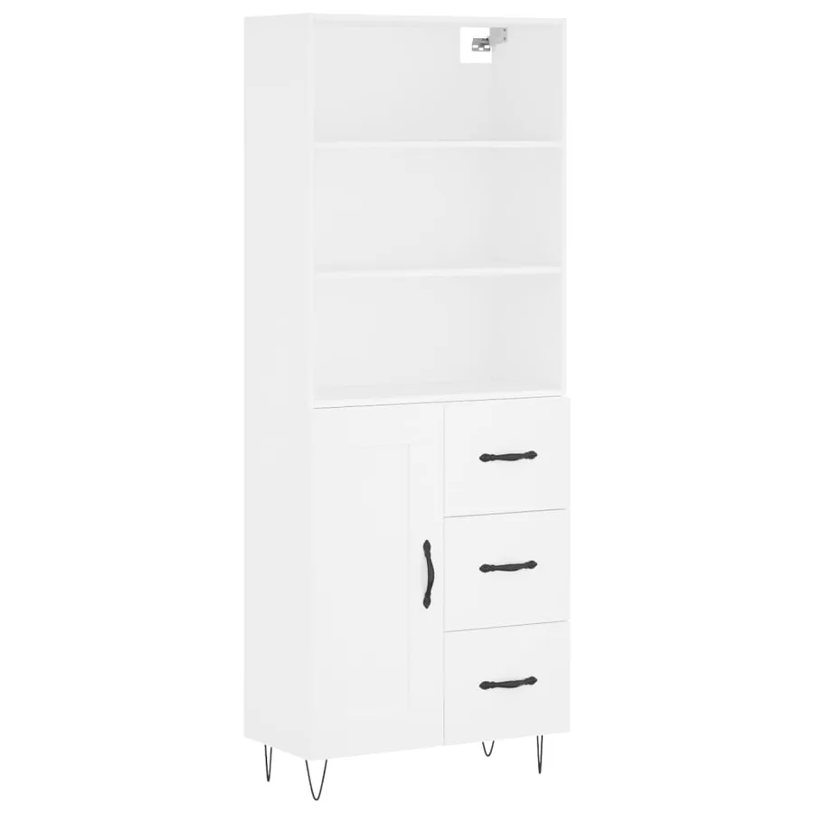 Buffet haut Blanc 69,5x34x180 cm Bois d'ingénierie - 2