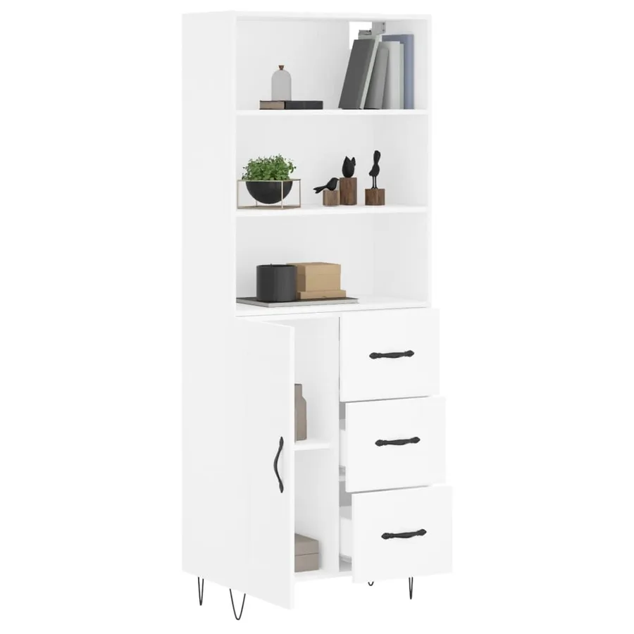 Buffet haut Blanc 69,5x34x180 cm Bois d'ingénierie - 3