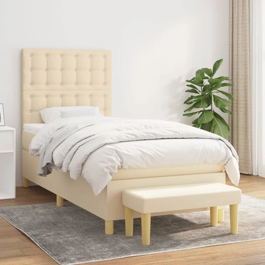 Sommier à lattes de lit avec matelas Crème 100x200 cm Tissu