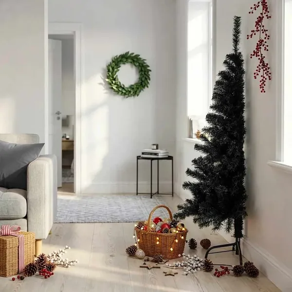 Demi sapin de Noël artificiel avec support Noir 150 cm PVC
