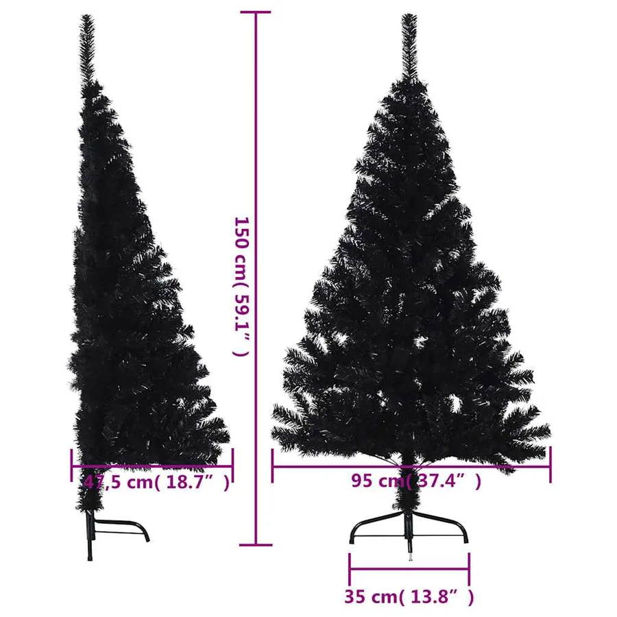 Demi sapin de Noël artificiel avec support Noir 150 cm PVC - 11