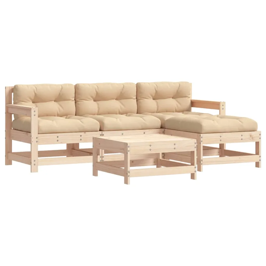 Salon de jardin 5 pcs avec coussins bois massif - 2