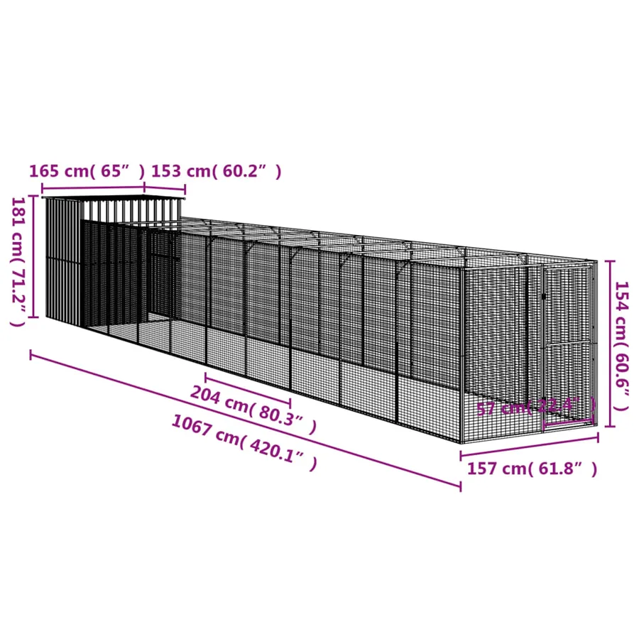 Niche pour chien avec cour anthracite 165x1067x181 cm - 8