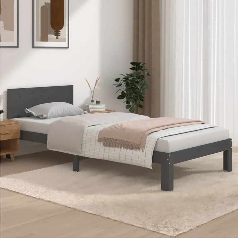 Cadre de lit sans matelas gris bois de pin massif 90x200 cm