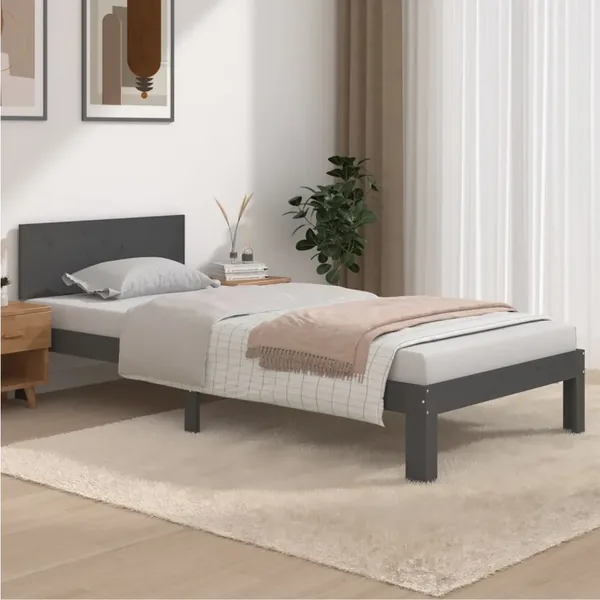 Cadre de lit sans matelas gris bois de pin massif 90x200 cm